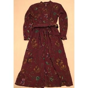 Vintage Bedford fair lifestyles maroon floral dress with belt size 10 petite